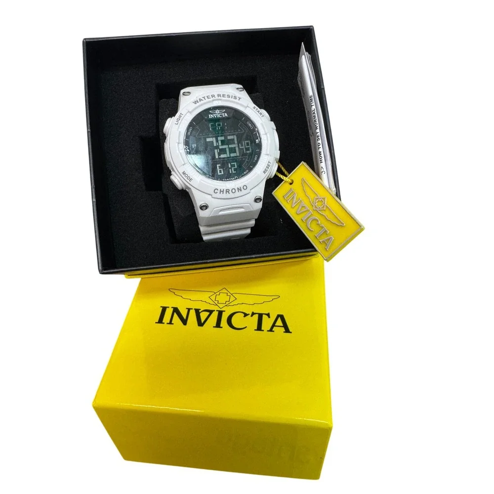 Invicta Mens Chrono Digital White‎ Resin Sport Watch 10ATM Water Resist New